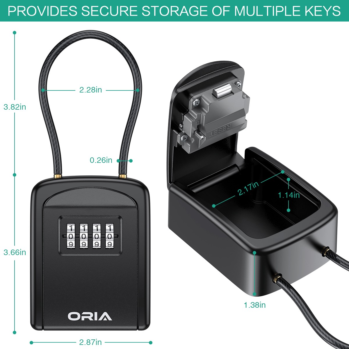 2022 ORIA Master Box Lock 4 Digit Combination Cabinet With Key Waterproof Key Box Lock With Removable Chain