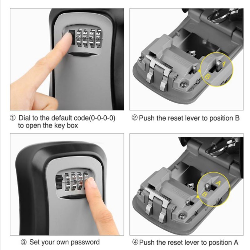 2022 Key Box Password Key Lock Box Wall Key Safe Weatherproof No 4 Combination Storage Key Box Lock Indoor & Outdoor