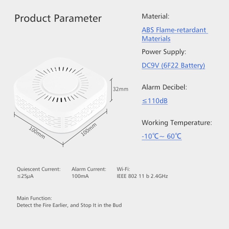 TUYA WiFi Portable Smoke Detector Fire Protection Home Security System Security Alarm Sensor System Firefighter Dropshipping/Wholesale