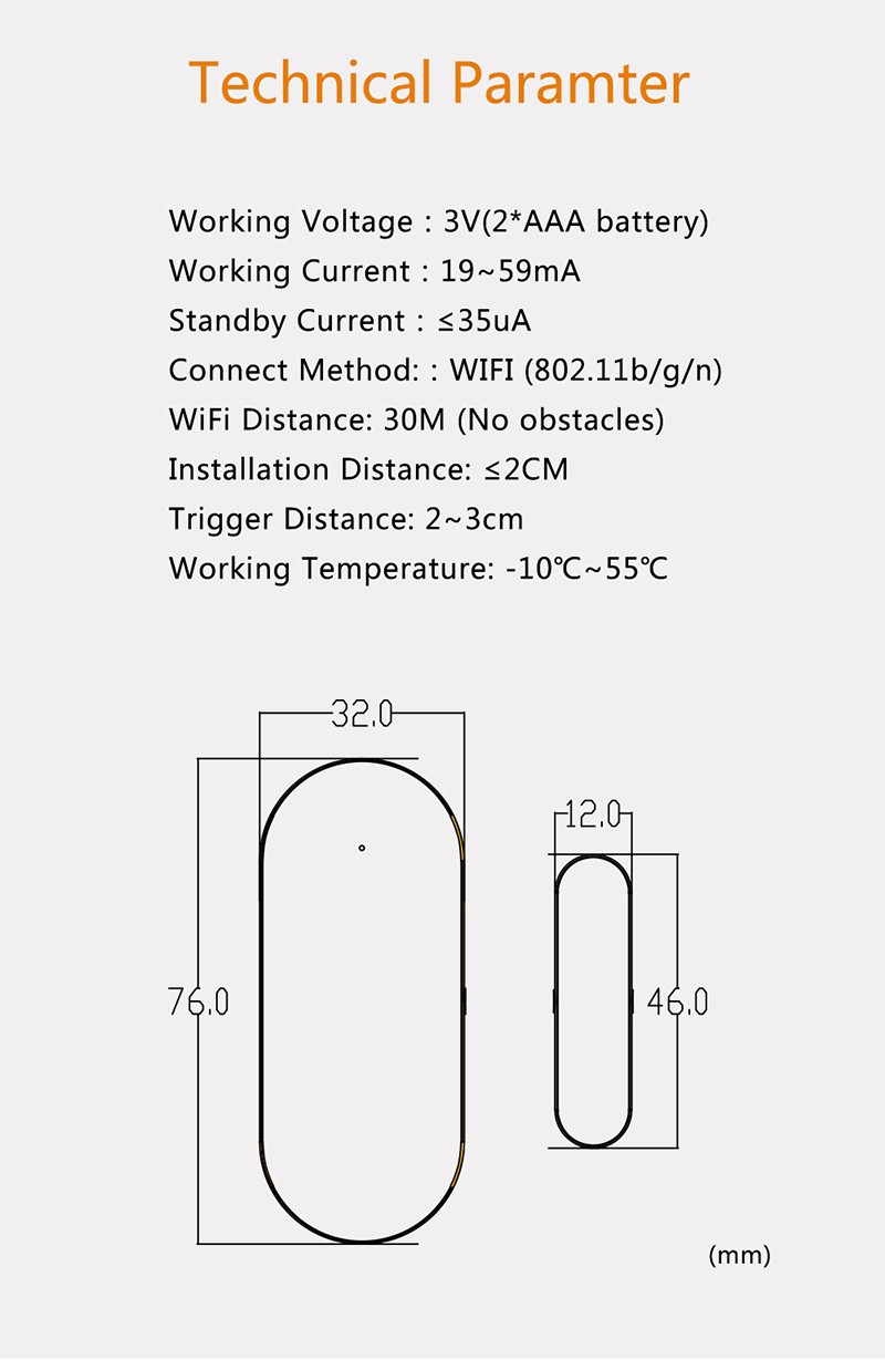 Aubess Tuya Smart WiFi Door/Window Magnetic Sensor Open/Closed Detectors Compatible With Alexa Google Home Smart Life APP