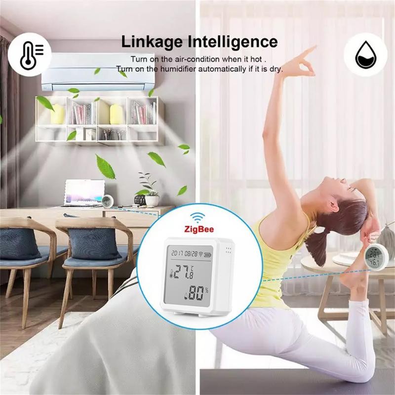 Tuya Zigbee WiFi Temperature Humidity Sensor Battery Power with LCD Screen Works with Alexa Google Home Smart Life