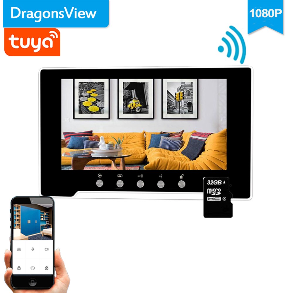 Dragonsview 1080P 7 بوصة السلكية واي فاي فيديو نظام اتصال داخلي هاتف فيديو لاسلكي للباب التحكم في الوصول 3A قفل إلكتروني الطاقة