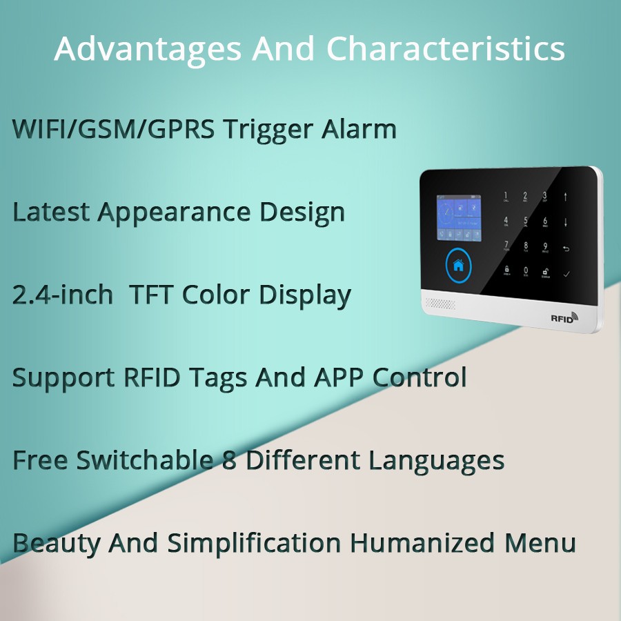 2022 Newest Wireless Home Security Tuya WIFI GSM SIM Card EN RU ES PL DE Switchable Smart Alarm System Tuya APP RFID Remote