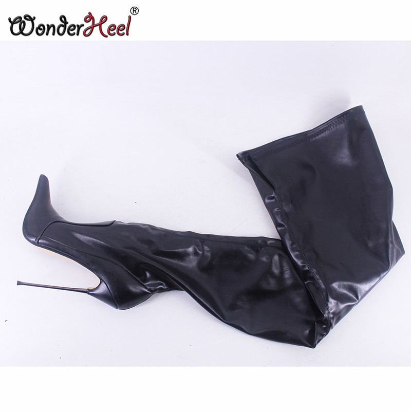 Wonderham New 16cm Ultra-thin Metal Heel Extreme High Heels Matte Leather Sexy Wonder Girls Nightclub Lace Up Over the Knee Boots