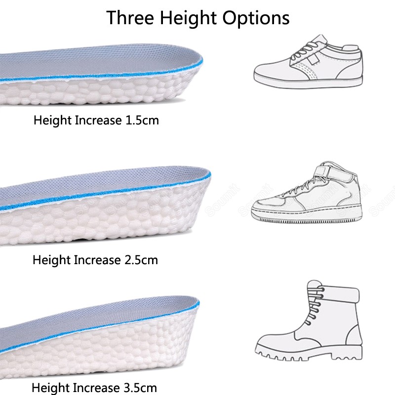 Memory Foam Height Increasing Insoles for Men Women's Shoes Sneakers Heel Insert Comfort Deodorant Shoe Sole Lift Mold