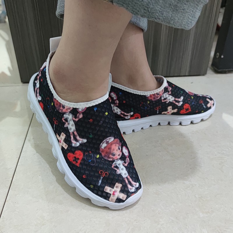 Rimocy Nursing Shoes Women Print Breathable Sneakers Woman Slip On Light Non-slip Flats Ladies Soft Bottom Casual Sneakers