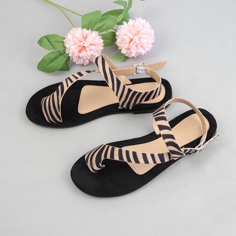 2022 women's summer sandals woman animal flannel flock ladies sandals flat beach shoes leopard print buckle strap women's shoes