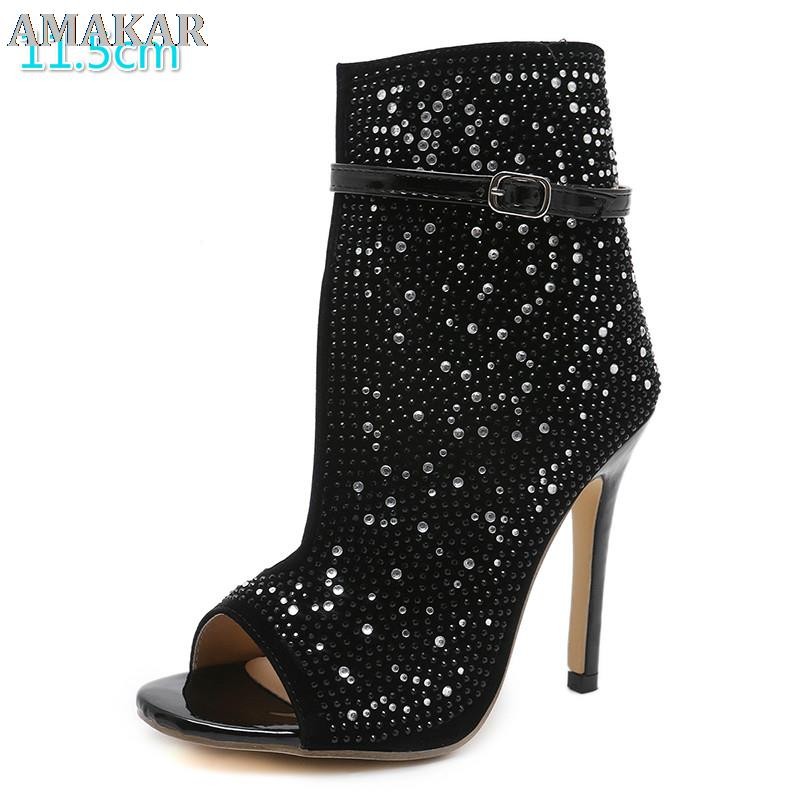 Sexy Buckle Strap Rhinestone Heels Ladies Brand Design Gladiator Crystal Sequin Pumps Stiletto High Heel Sandals Banquet