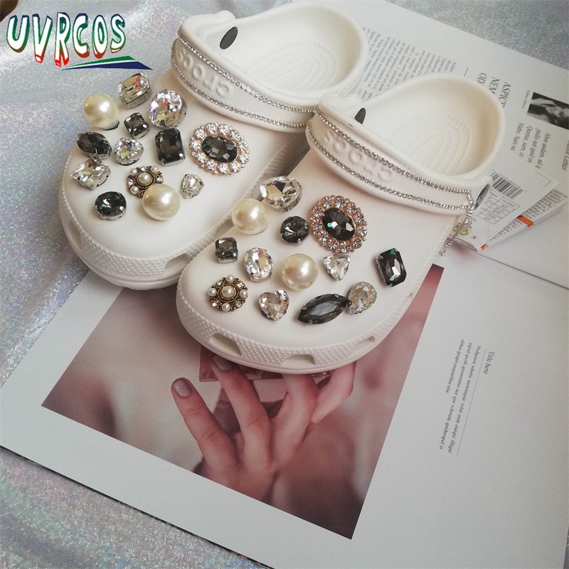 1 Set Handmade DIY Crocs Charms Bling JIBZ Buckle Rhinestone Accessories Metal Chain Clog Garden Shoe Decoration Girls 지지