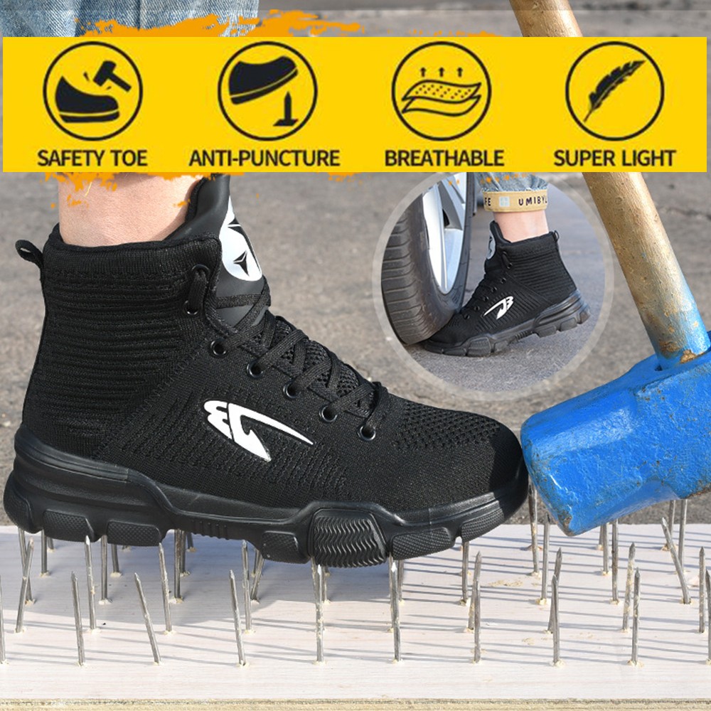 All Seasons Breathable Safety Shoes Steel Toe Cap Sneakers Large Size High Top Puncture-Proof Protective Work Shoes