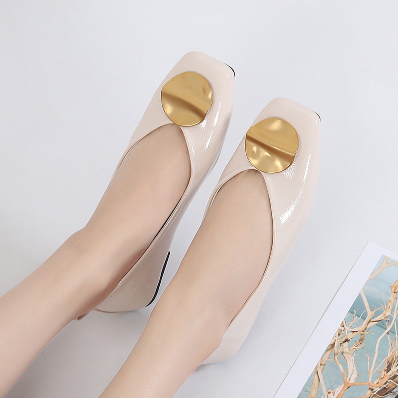 Women's Ballerina Shoes, Square Toe Flats Ballerina Flats, Shiny Leather Loafers, Fashionable, Spring 2021