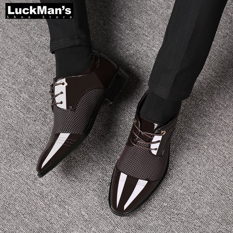 LuckMan Men Dress Shoes Fashion PU Leather Shoes Men Brands Wedding Oxford Shoes For Men Breathable Men Formal Shoes