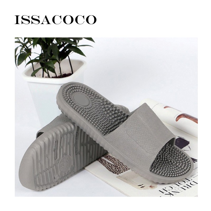 ISSACOCO الرجال شقة داخلي نِعال تدليك الرجال المنزل عدم الانزلاق نِعال تدليك Zapatos Hombre شاطئ الوجه يتخبط الرجال الشرائح