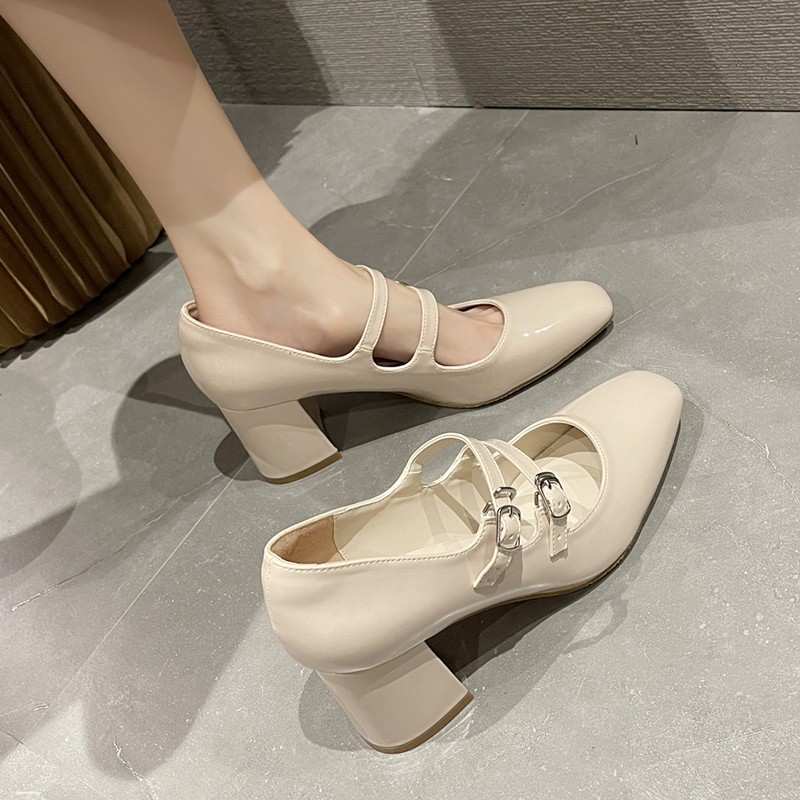 Rimocy Thick High Heels Mary Jane Shoes For Women Fashion Double Buckle Strap Pumps Woman Spring Summer New Patent Leather Shoes