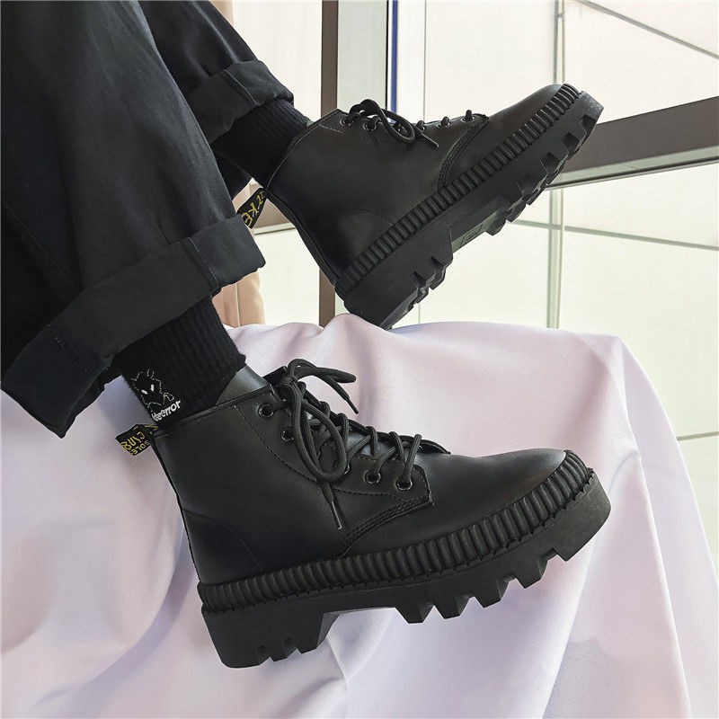 Thick Cloth Base Mid-top Men Boots Autumn British Trend Boots Hight Top Korean Casual Shoes 2022 Winter New Black