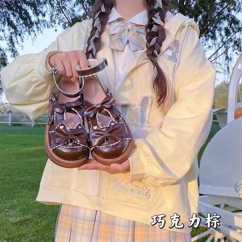 Kawaii بنات لوليتا أحذية موضة 2022 النمط الياباني PU المرقعة ماري جينس Bowknot جميل القلب مشبك الصلبة Zapatillas Mujer