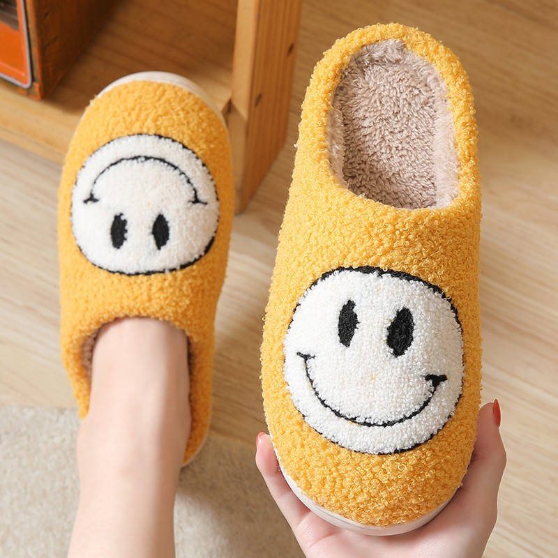 Plus Size 45 Smile Cotton Slippers Autumn Winter Home Indoor Slippers Sweet Lovely Catroon Fur Slippers Non-slip Comfortable Women Shoes