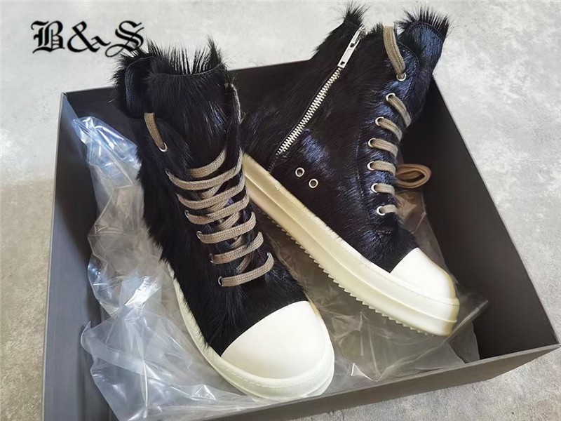 High quality black fur street leather custom PU lace-up boots