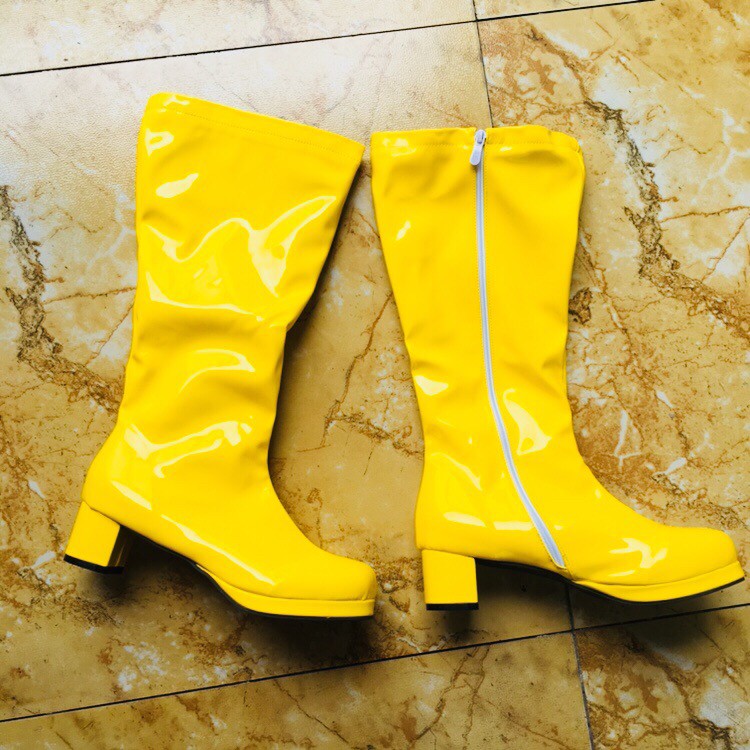 REAVE CAT Autumn Sweet Knee-Length Boots Round Heel Square Toe Zipper Plus Size 33-46 Yellow Green Purple Orange