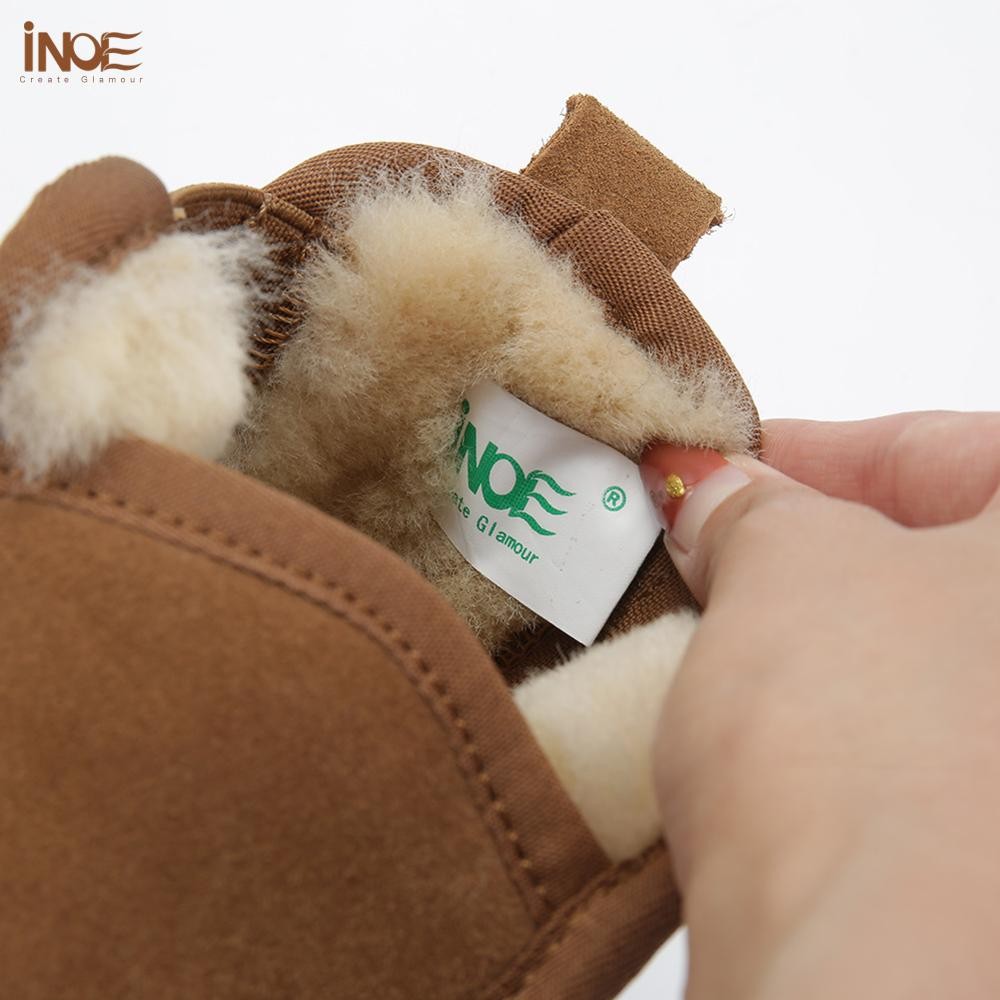 INOE Real Sheepskin Suede Men Sheep Wool Fur Lined Winter Short Ankle Snow Boots With Zipper Keep Warm Waterproof Boots