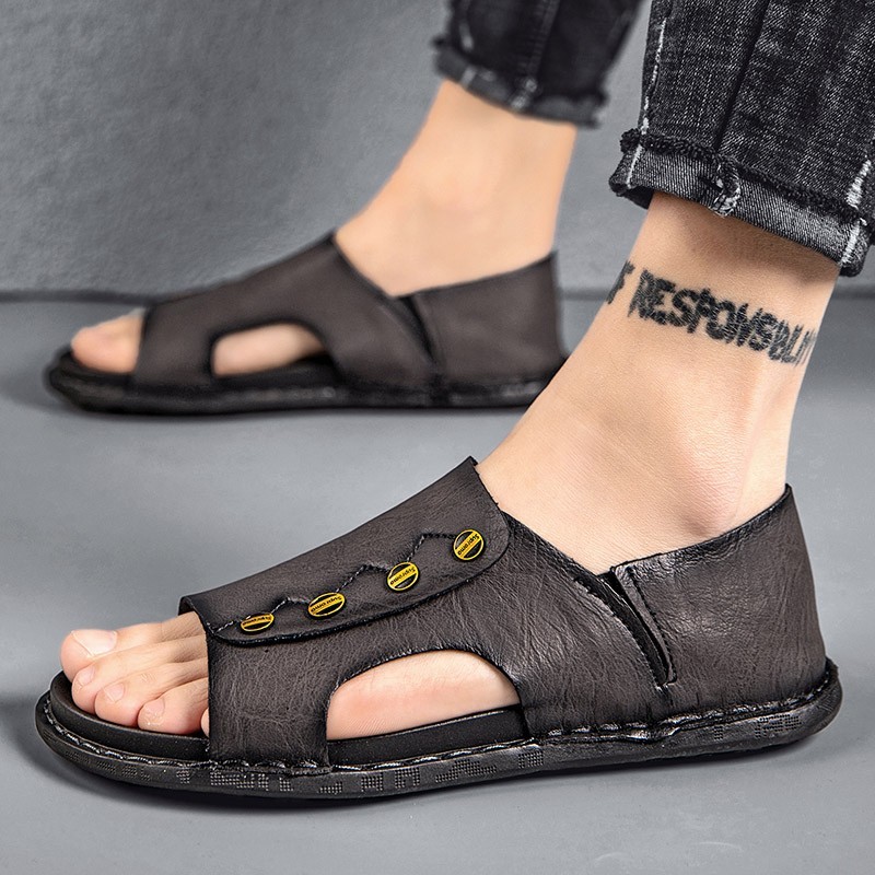 New Summer Sandals Men Leather Classic Roman Sandals 2022 Slippers Outdoor Flat Beach Shoes Flip Flops Men Sandals Water Trekking