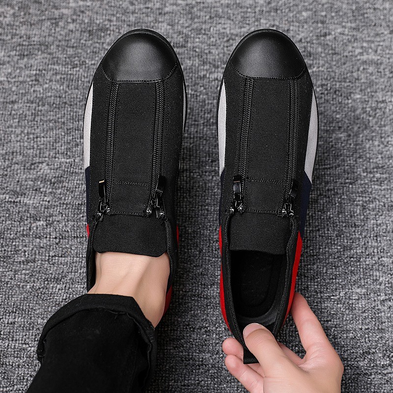 Loafers Men Canvas Shoes Sneakers Fashion Campus Breathable Casual Shoes Zipper Sneakers Shoes Trendy Color Matching Shoes