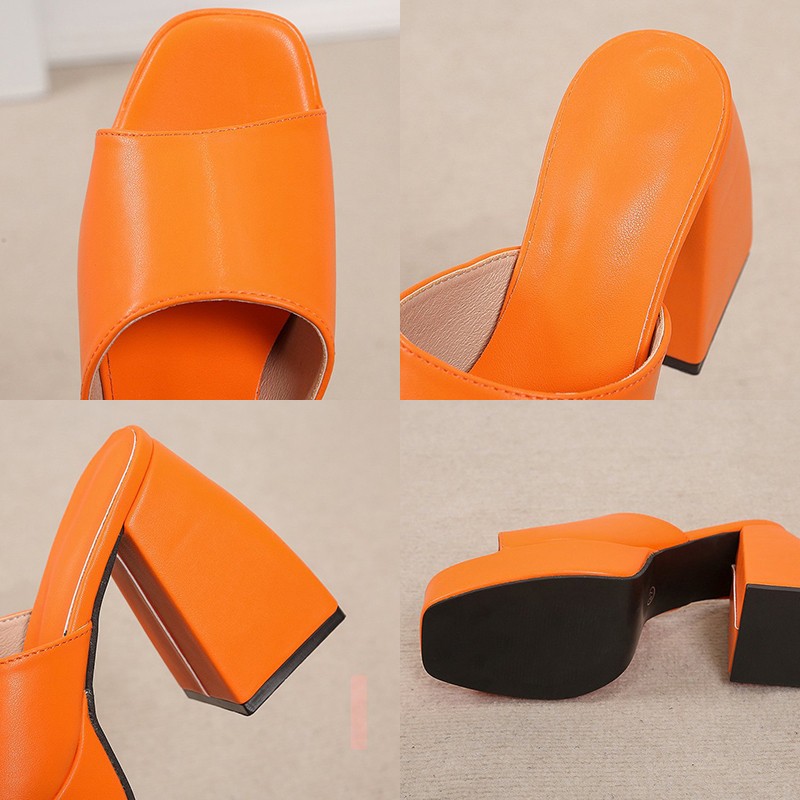 Platform Slippers Women's Sexy Square Toe High Heel Sandals Size 43 zapatos de mujer Orange Yellow Blue Black Women Shoes 20221