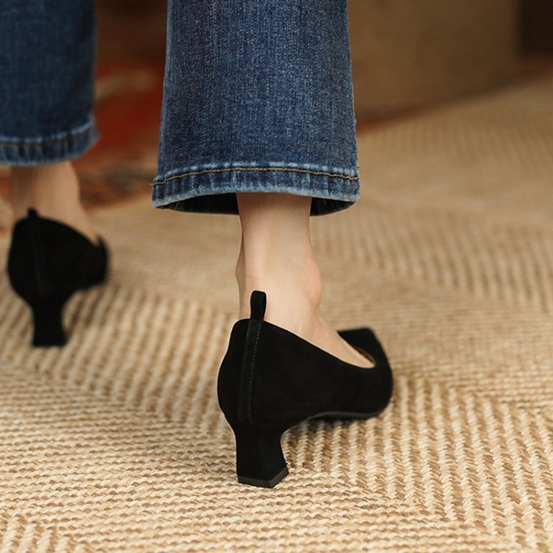 New Spring/Autumn Women Shoes Pointed Toe Suede Sheep Leather Women Shoes French Retro Women Shoes Female High Heels Shoes