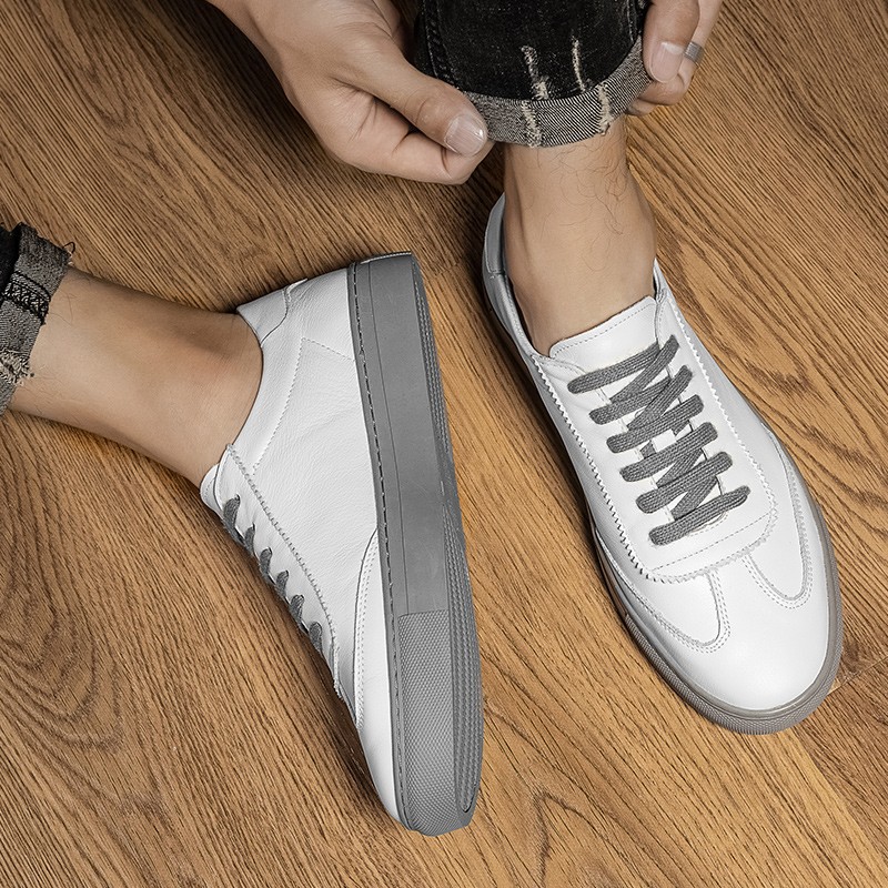 Luxury genuine leather shoes men's white sneakers casual shoes Korean version fashion casual shoes