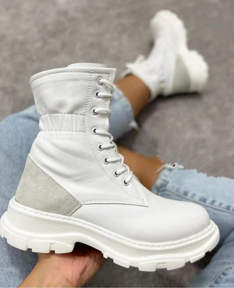 Women's Boots Fashion Leather High Top Women Martin Boots Chunky Ankle Boots Platform Shoes Plus Size zapatos de mujer 2021