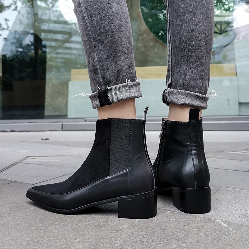 Women Ankle Boots Genuine Leather 22-26.5cm Feet Length Leather Pointed Toe Chelsea Boots Spring and Autumn Wild Woman Shoe