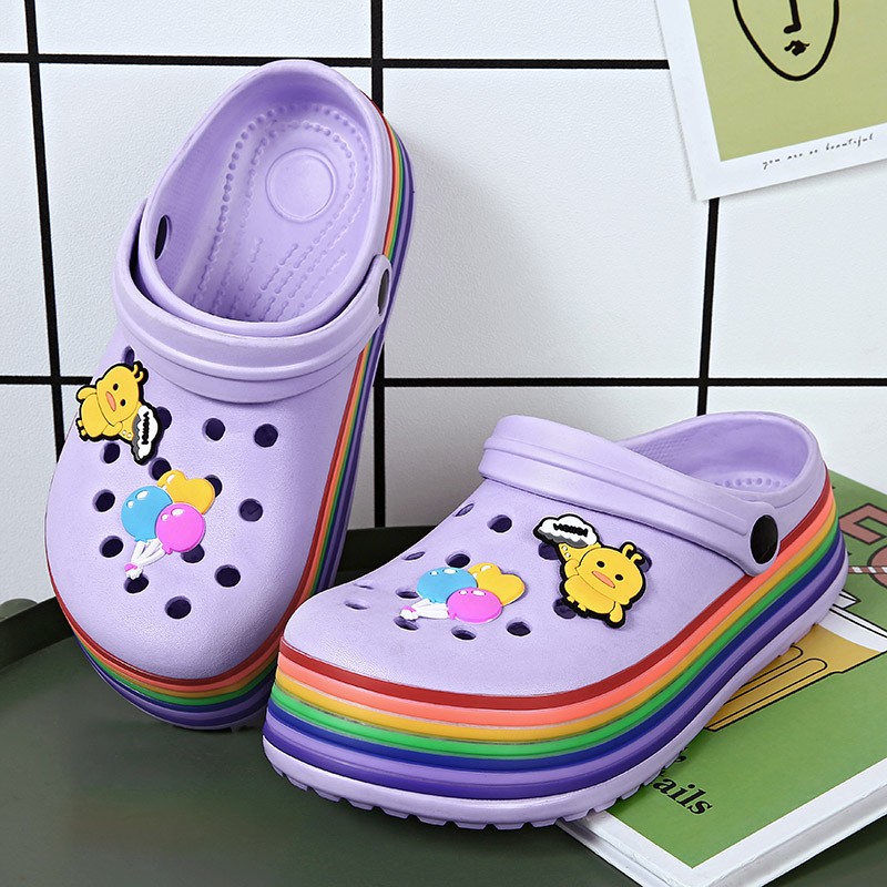 summer women platform clogs rainbow garden sandals cartoon fruit slippers slip on for girl beach shoes outdoor fashion slides