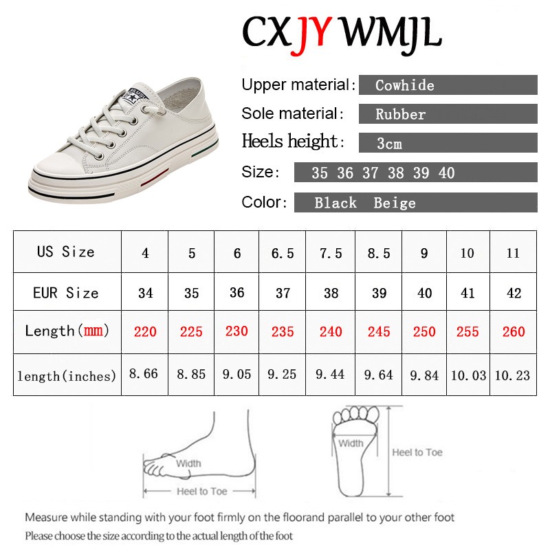 CXJYWMJL Genuine Leather Women Little White Shoes Summer Flat Sneakers Ladies Vulcanized Shoes 2 Types Wear Casual Sneakers