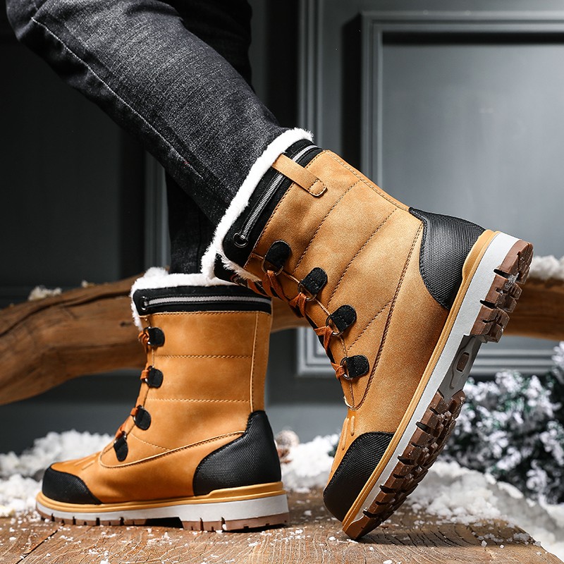 SOLIBEN Winter Men Boots Waterproof Warm Fur Snow Boots Men Outdoor Winter Work Casual Shoes Rubber Ankle Boots