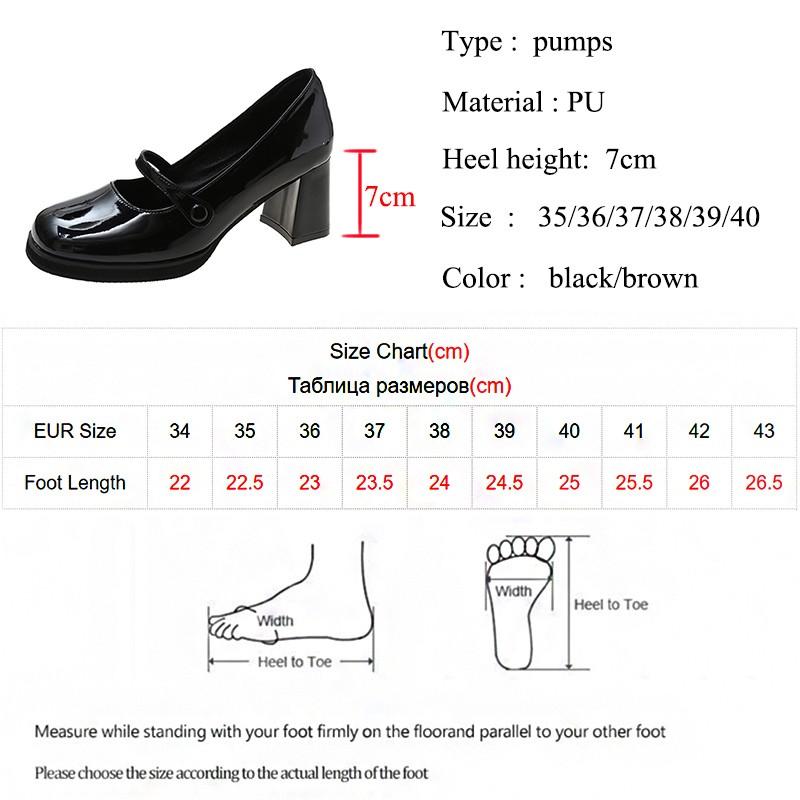 Lucyever Vintage Thick Heels Mary Jane Shoes Women 2022 Buckle Strap Patent Leather Shoes Woman Black Brown Shallow Pumps Ladies