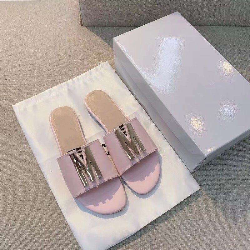 2022 summer new one word flat bottom sandals and slippers women letters metal buckle casual wear one step beach sandals