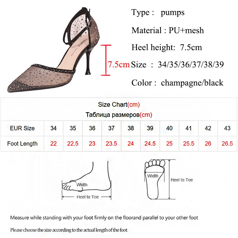 Lucifer Sexy Black Mesh High Heels Women Shoes Summer 2022 Pointed Toe Crystal Pumps Woman Shiny Ankle Strap Party Ladies Shoes