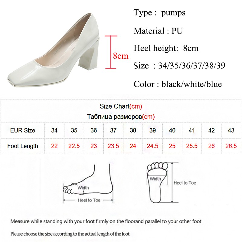 2022 Lucifer Women's Glossy Faux Leather Shoes Square Heel Spring Shoes Women High Heels Office Lady Shoes Shallow Mouth