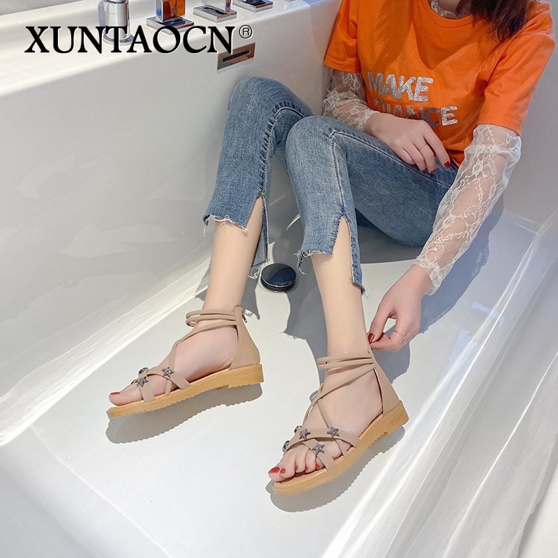 2022 women sandals star pattern new casual shoes comfortable women's sandals summer zipper women shoes fashion beach flat shoes