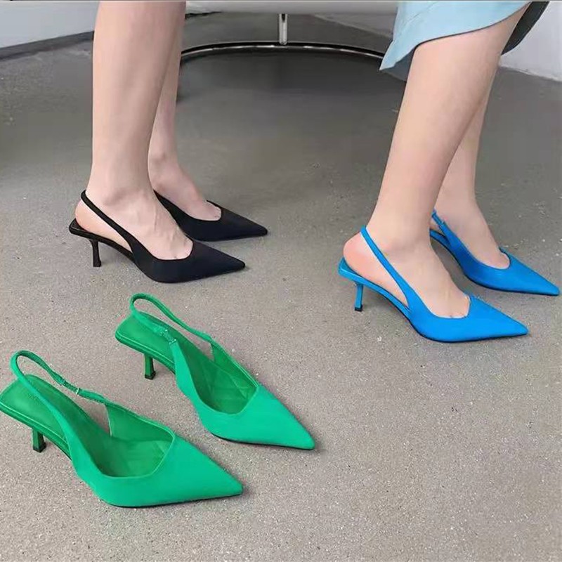 Lucyever 2022 Solid Color High Heels Pumps Women Spring Summer Pointed Toe Slingback Shoes Woman Thin Heel Mules Sandals Ladies