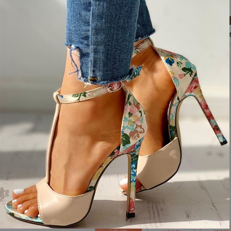 LuasTuas New 2022 Woman High Heel Sandals Printing T-Strip Summer Shoes For Women Fashion Sexy Chic Party Shoes Size 36-41