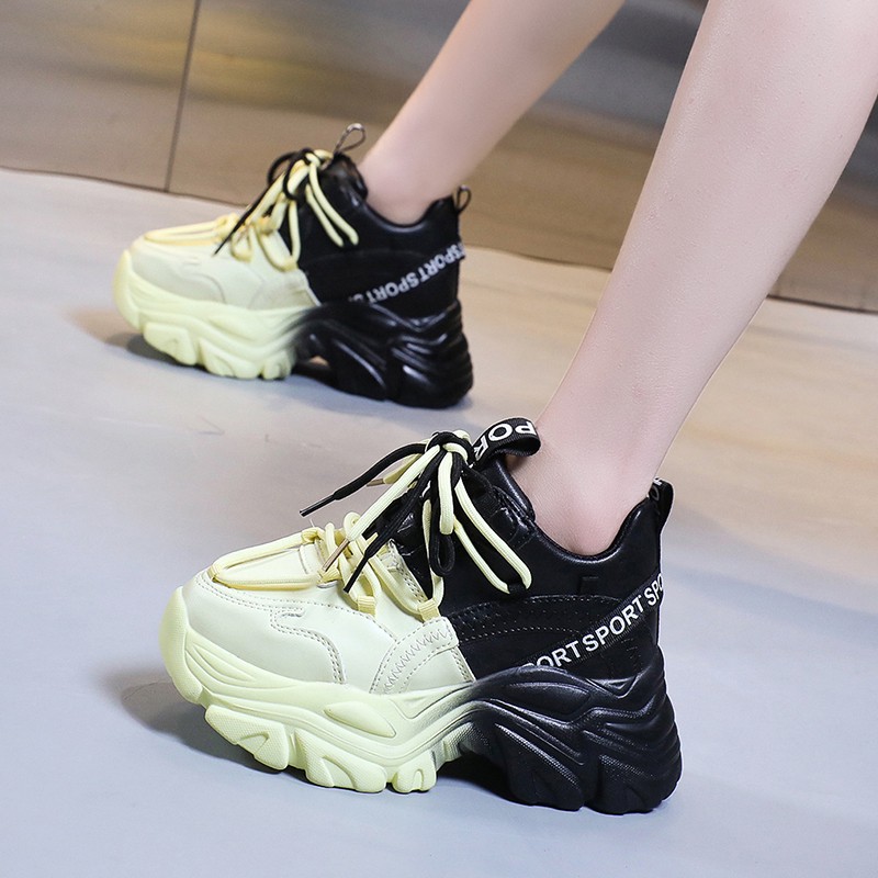 Rimocy High Street Fashion Women Sneakers Chunky Platform Mix Color Vulcanize Shoes Woman 2022 Spring Thick Sole Lace Shoes