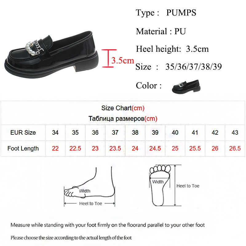 Lucifer Pearl Chain Platform Loafers Women 2022 Round Toe Slip On Pu Leather Shoes Woman Black Med Heels Student Shoes Female