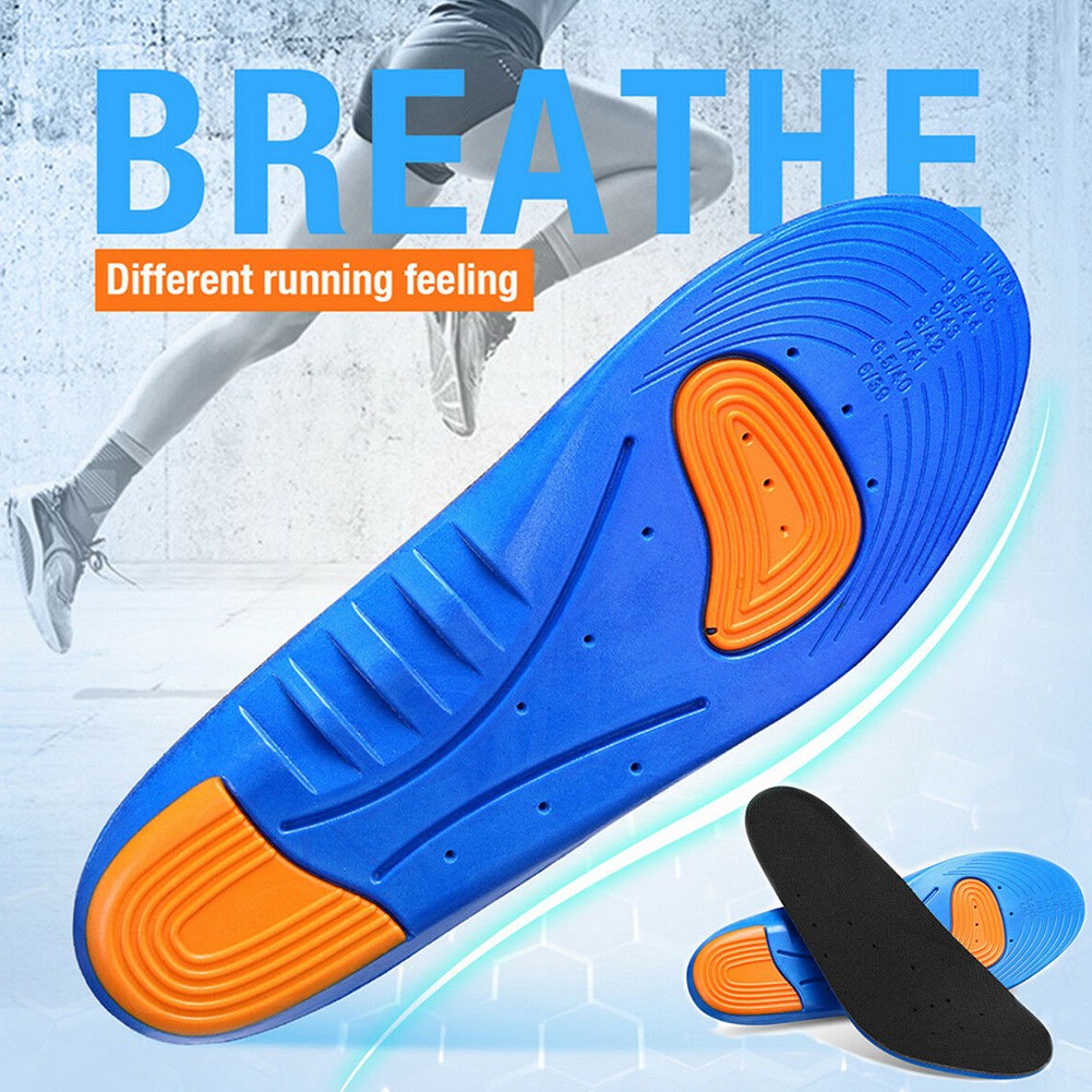 Man Woman Breathable Shock Absorption Orthotic Arch Support Insoles Shoe Pad Foot Care Blue Running Sports Cushion Non-slip Soft