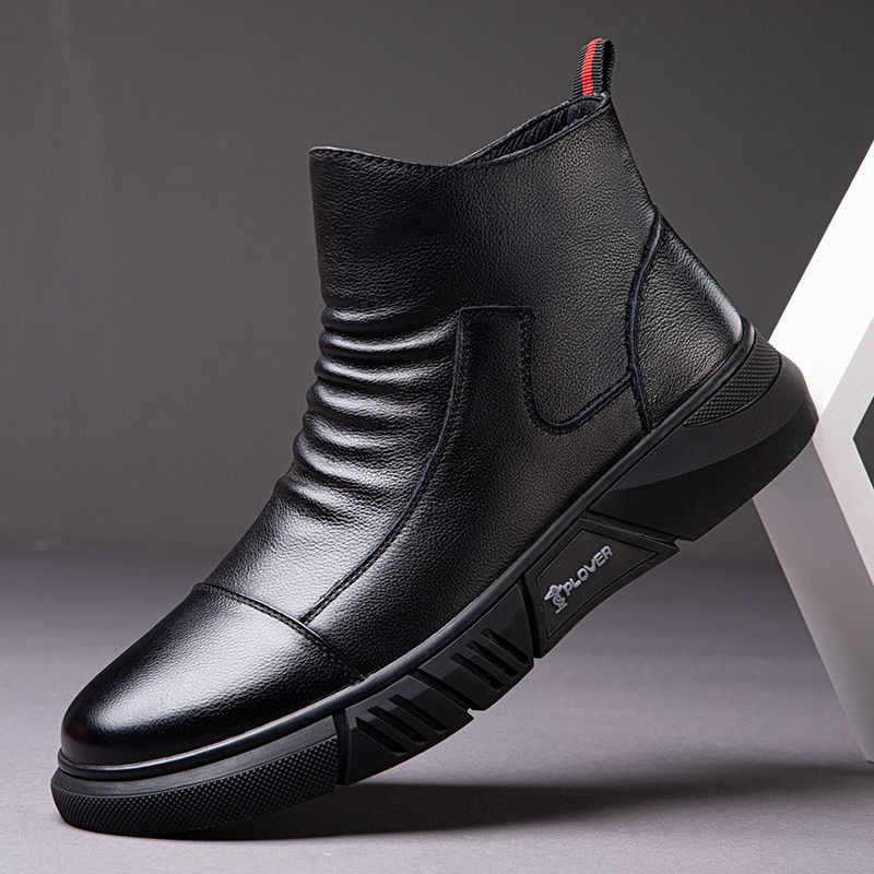 Winter boots male British style boots Korean fashionable tooling boots plus velvet warm cotton shoes man ankle women's shoes