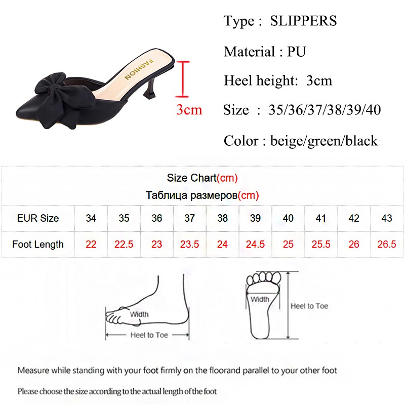 Lucyever Fashion Big Bowknot Women's Slippers 2022 Summer Pointed Toe Low Heels Mules Shoes Woman Green Thin Heeled Slides Mujer