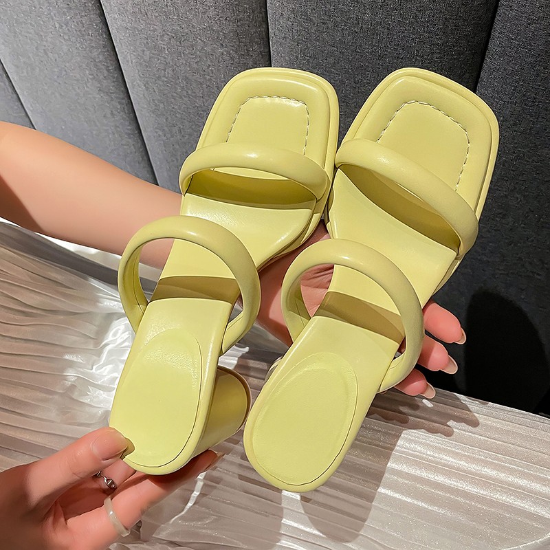 Women Slippers Summer Square Toe High Heels Platform Shoes Ladies Party Slides Thick Bottom Female Slippers Women Flip Flops