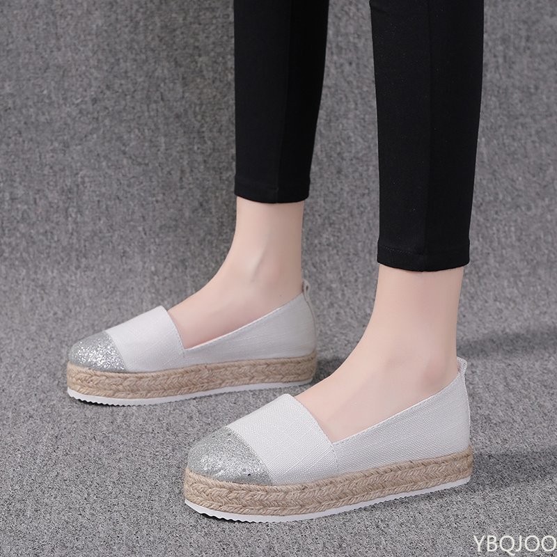 Women Flat Shoes Low Top Spring And Autumn Canvas Shoes Straw High Quality Shoes Fashion Flats Loafers Single Shoes