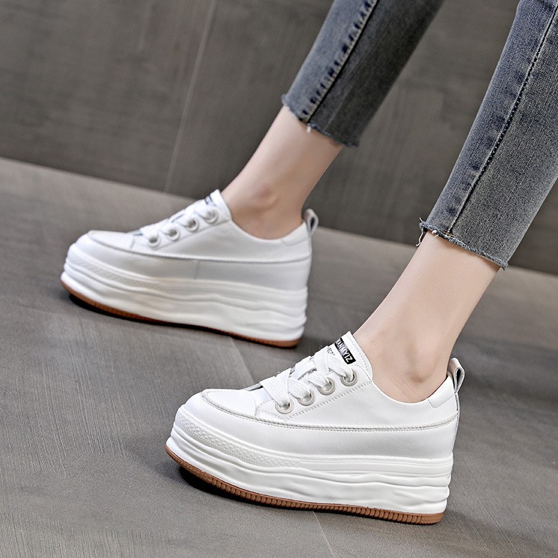 Fujin 7cm genuine leather wedge sneakers platform shoes women sneakers fashion white shoes spring autumn summer casual shoes