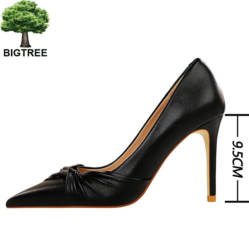 BIGTREE أحذية الربيع امرأة مضخات بولي أحذية أحذية من الجلد النساء الكعوب Stiletto موضة مكتب أحذية عالية الكعب السيدات أحذية حجم كبير 43